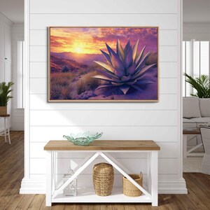 Agave Desert Plant Under Sunset, Wall Art Canvas Print, Vibrant Digital Rendering, High-Resolution