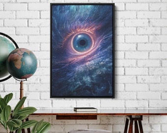 All Seeing Eye Painting, Fantasy Art, Space Art, Celestial Painting, Acrylic, Framed Canvas Print, Readoy To Hang,