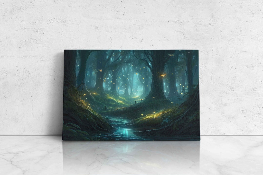 Enchanted Magical Firefly Forest | Canvas Wall Art Ready to Hang ...