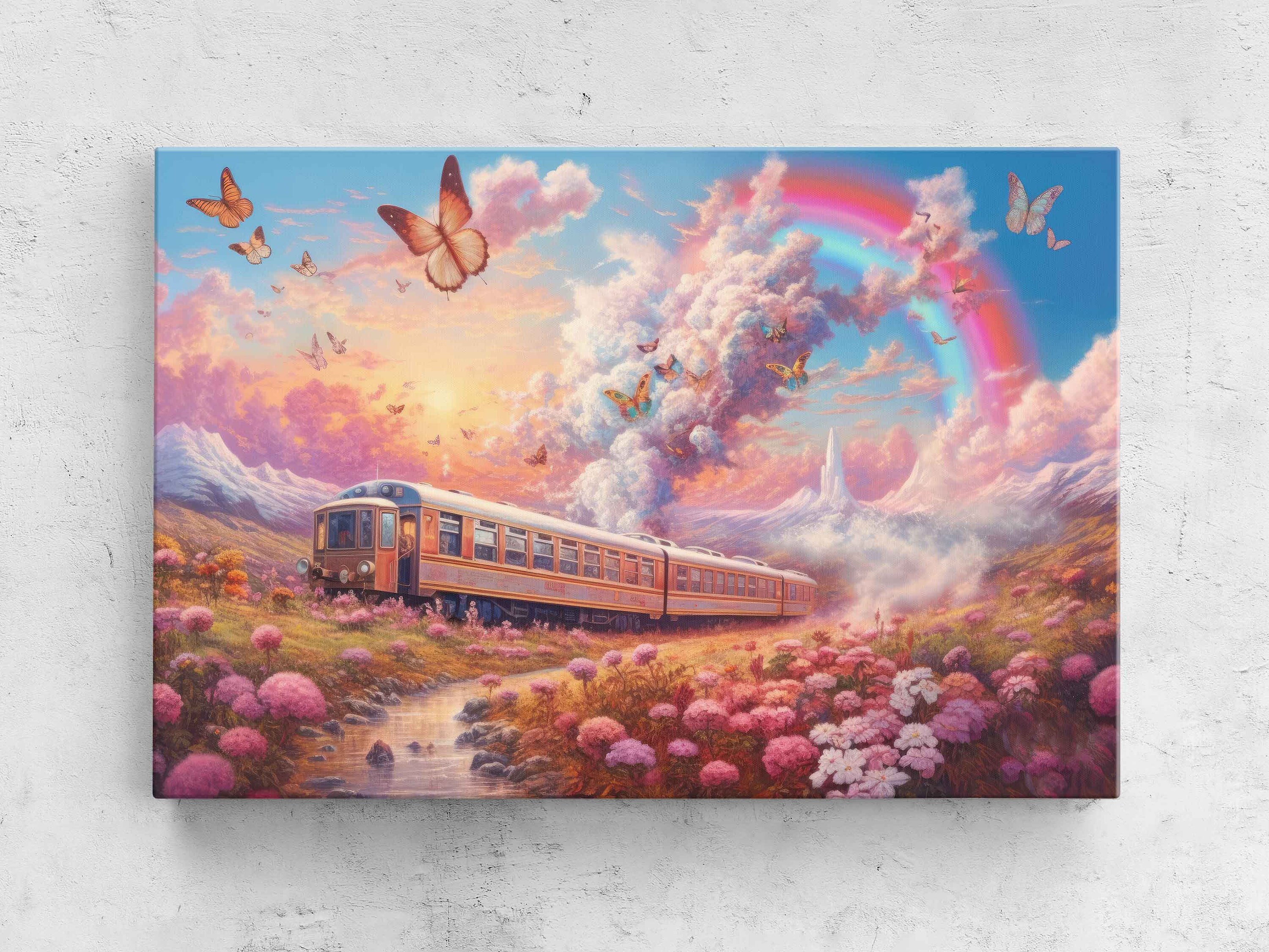 Dreamy World With A Train Butterflies and Rainbow Framed Etsy