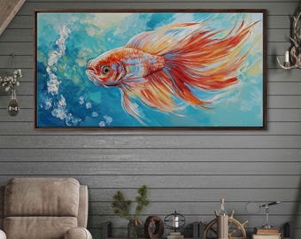 Vibrant Betta Fish, Wall Art Canvas Print, Expressive Acrylic Painting, Flowing Fins, Dynamic Movement