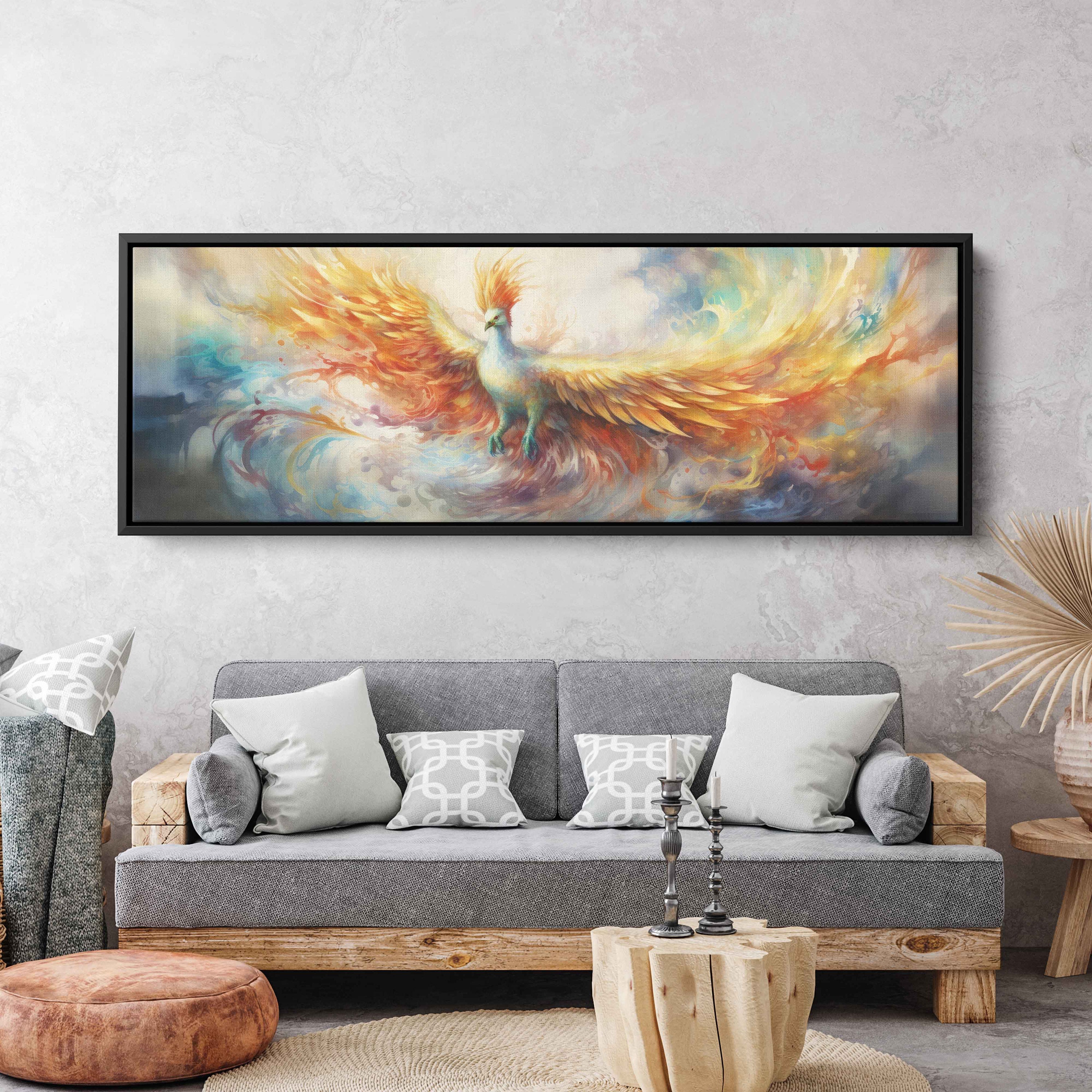 Colorful Phoenix Watercolor Wall Art Canvas Print, Greek Mythology