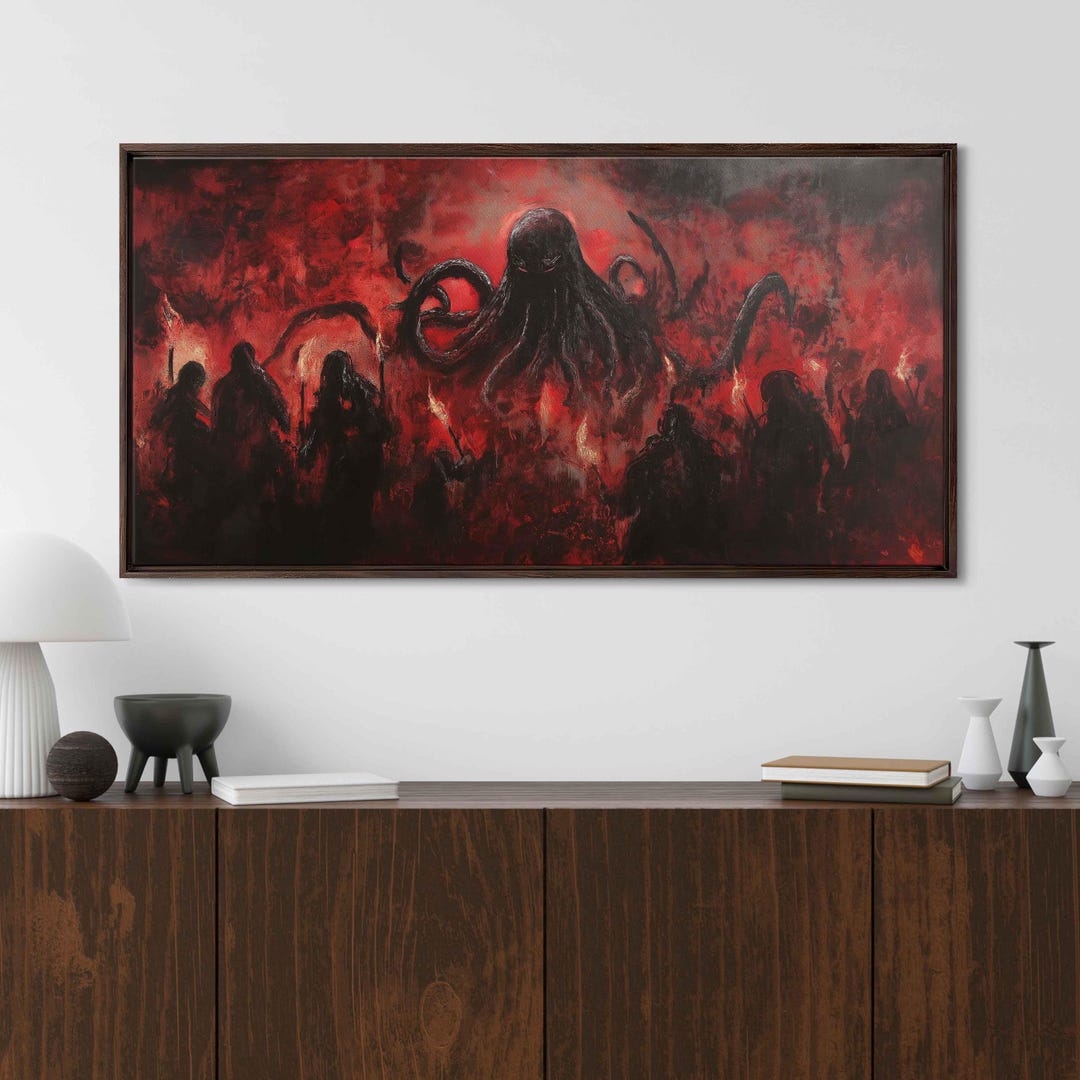 Cthulhu Amidst Cult Gathering, Wall Art Canvas Print, Dark Robes ...