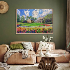Augusta National Golf Course Clubhouse Acrylic Wall Art Canvas Print, Gift For Golfer, Beautiful Foliage, Ready To Hang