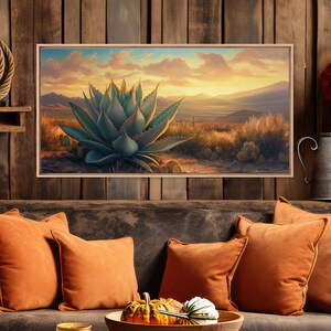 Agave Plant in Desert Wall Art Canvas Print, Oil Painting, Sunset in ...