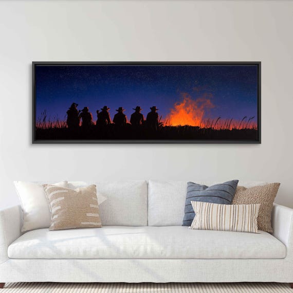 Wild West Cowboys Campfire, Wall Art Canvas Print, Rugged