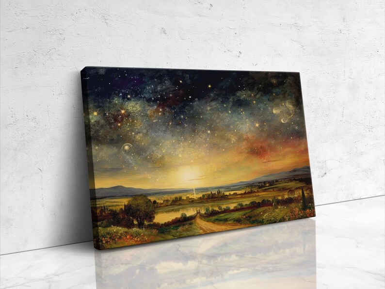 Starry Night Sky Oil Painting Beautiful Warm Vintage Colors - Etsy