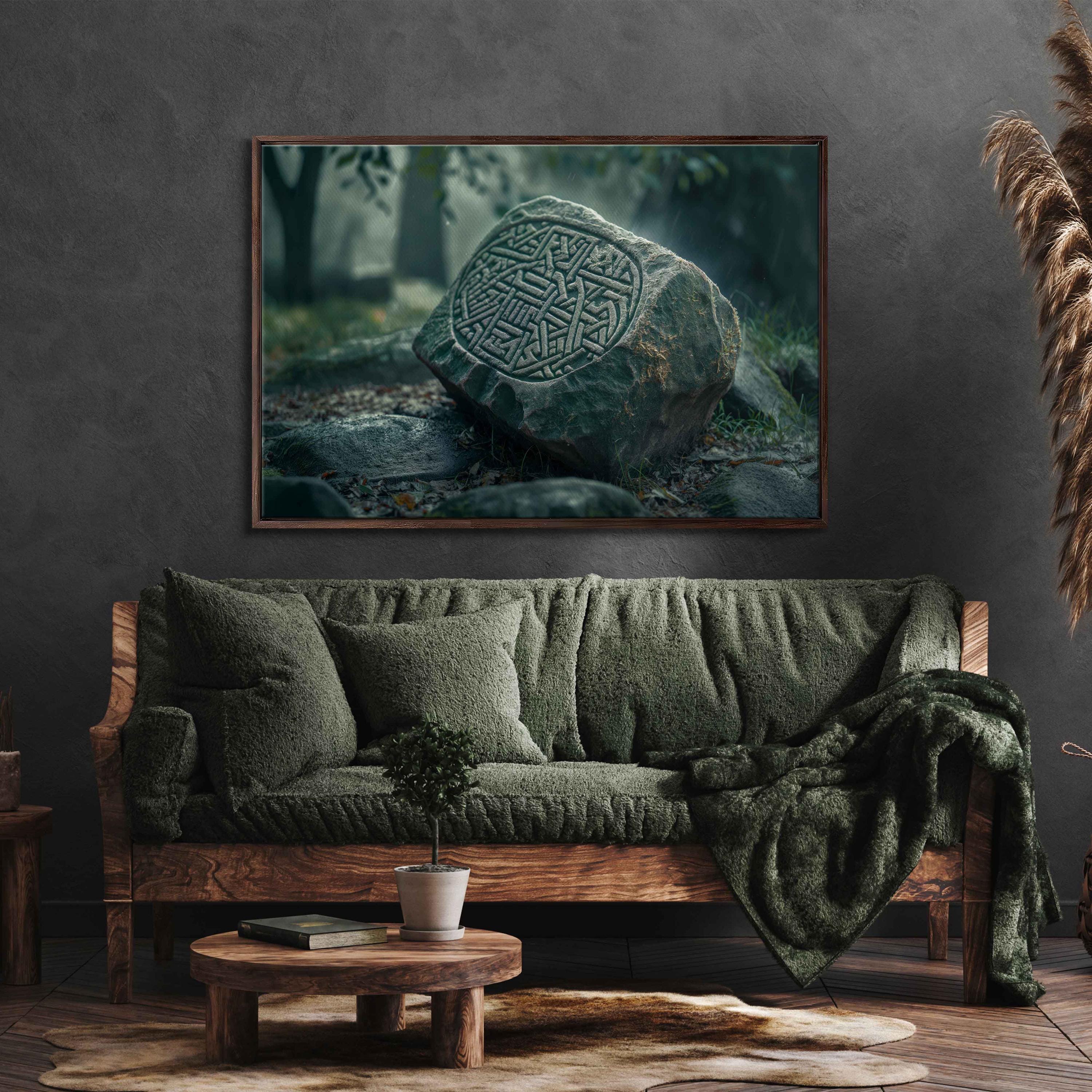 German Rune Rocks Ancient Norse Rune Stone Resting on Rocks Wall Art Canvas Print, Norse ...