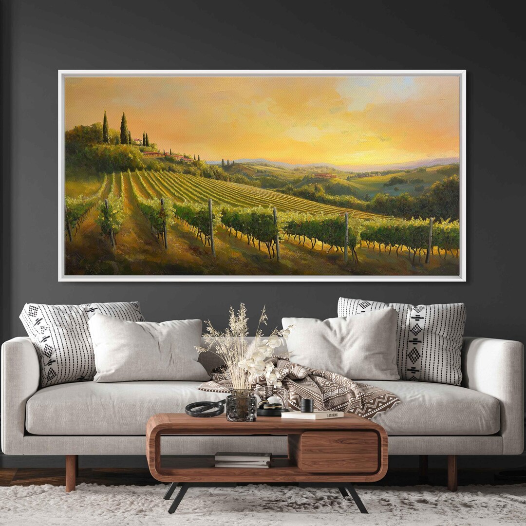 Idyllic Vineyard Landscape, Wall Art Canvas Print, Golden Sunset ...