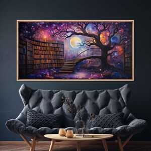 Colorful Tree of Knowledge Library Fantasy Art, Acrylic Painting ...