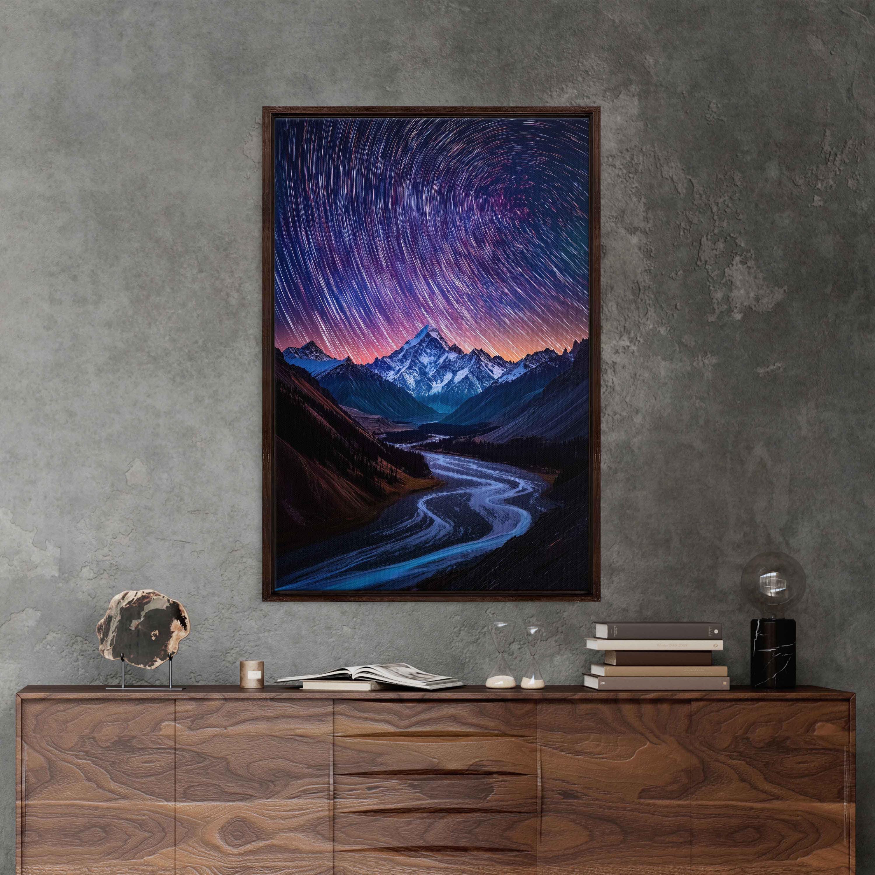 Milky Way Galaxy and Starry Night Sky Over Moonlit Mountain Range Wall ...