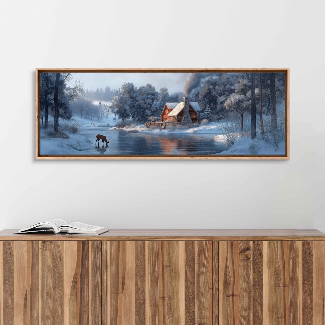 Cozy Log Cabin in Snowy Landscape, Wall Art Canvas Print, Charming ...