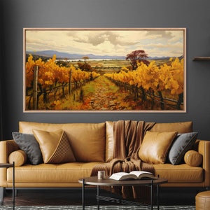 Autumn Vineyards Painting, October Fall Art, Framed Canvas Print, Ready To Hang