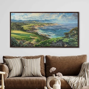 Pebble Beach Golf Course Impressionist Wall Art Canvas Print, Golfing Green, Gift For Golfer, Gift For Him, Ocean Coast, Ready To Hang