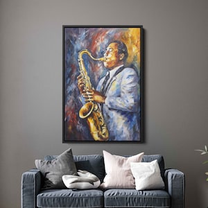Charlie Parker Playing Saxophone, Oil Painting Digital Print On Canvas, Gift For Jazz Player, Studio And Living Room Decor