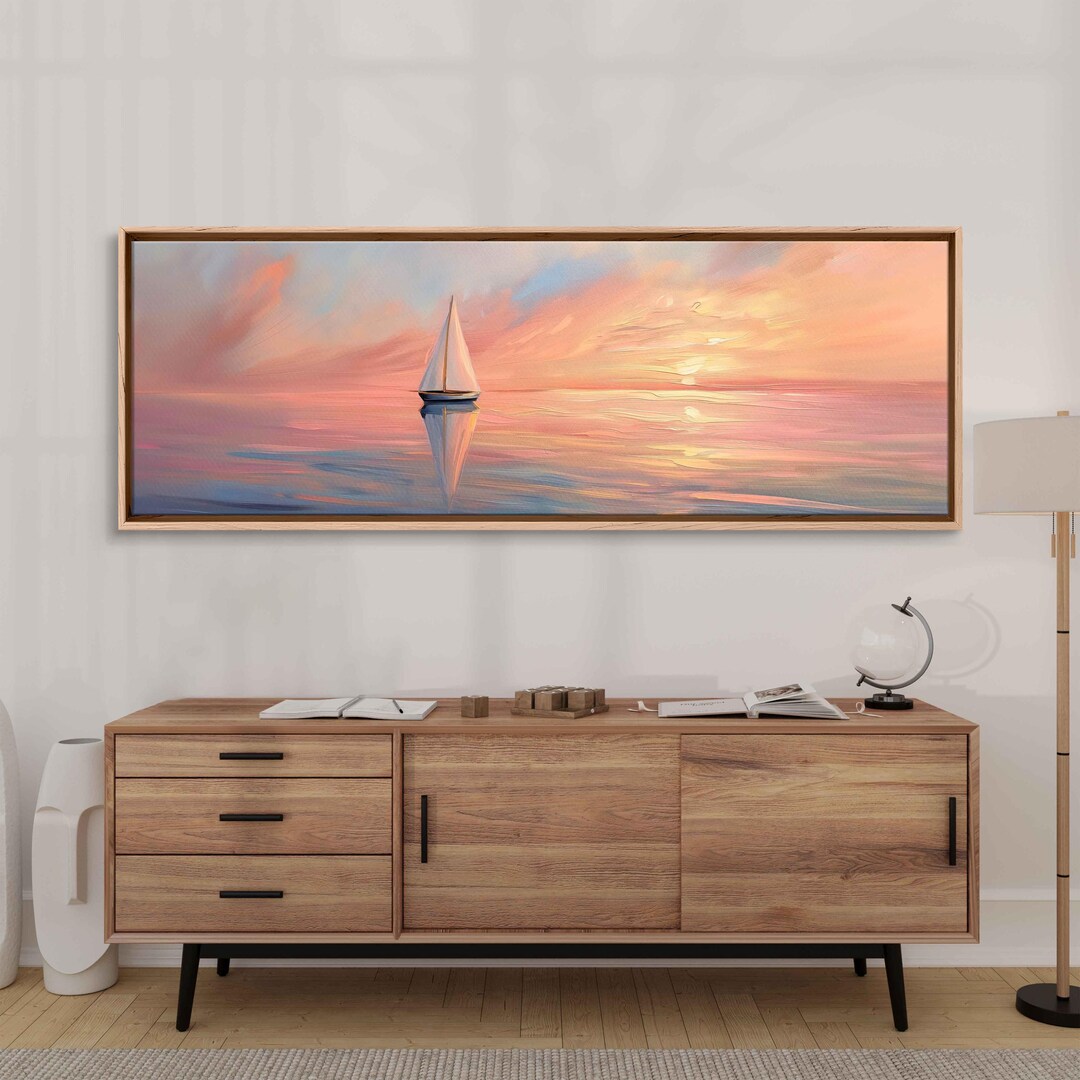 Sailboat Sailing in the Ocean at Sunset Wall Art Canvas Print, Gift for ...