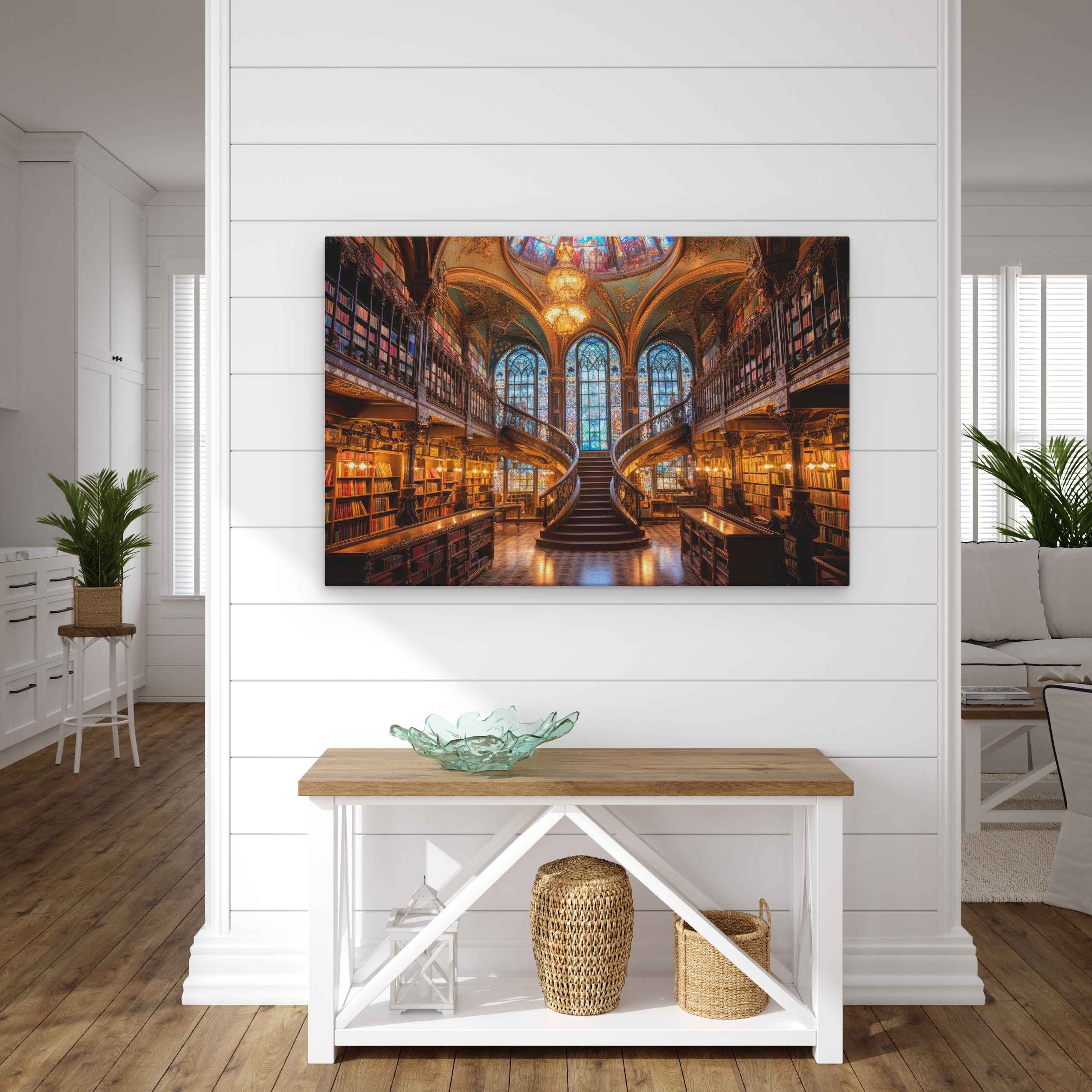 Grand Library Photorealistic Print, Framed Canvas Wall Art, Ready to ...