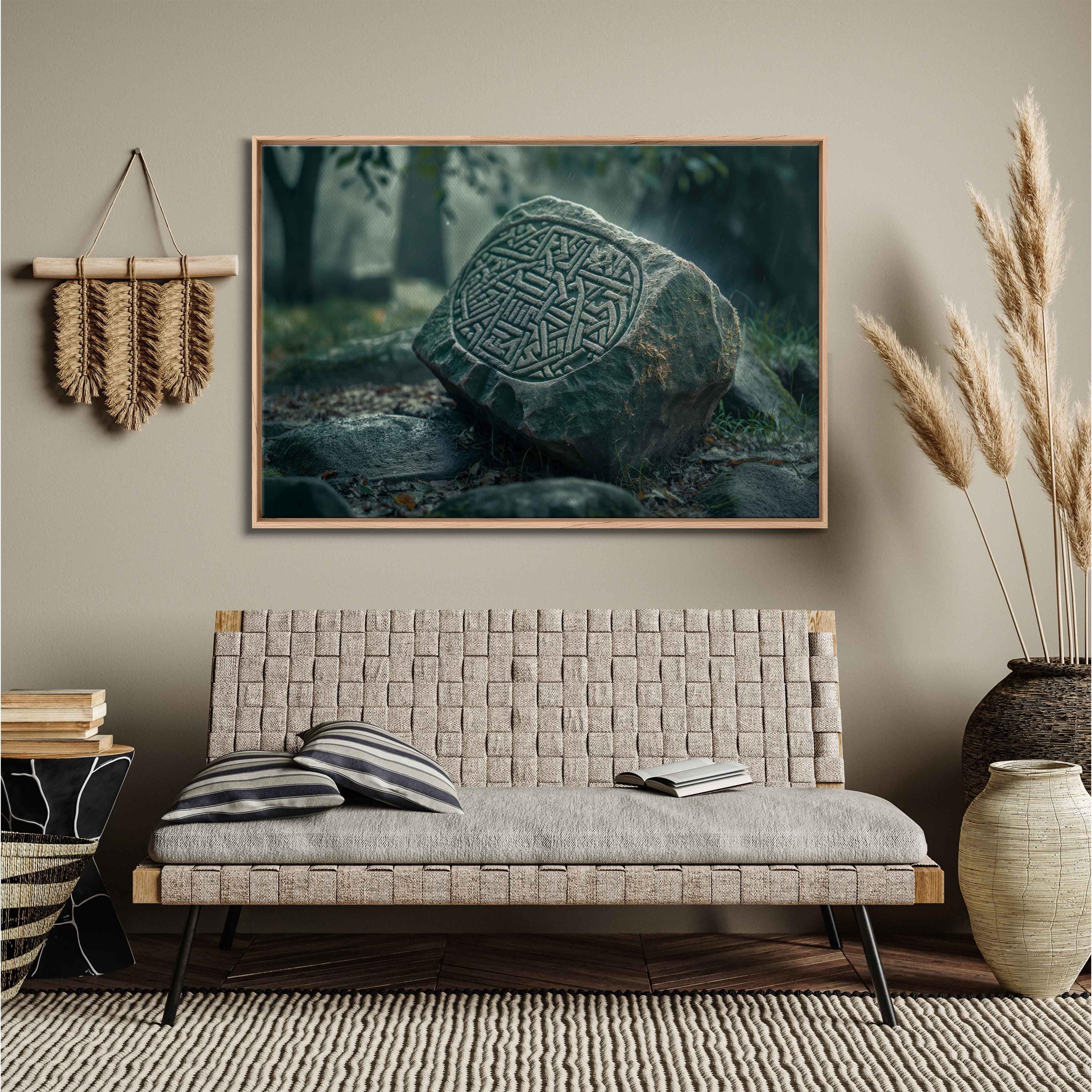German Rune Rocks Ancient Norse Rune Stone Resting on Rocks Wall Art Canvas Print, Norse ...