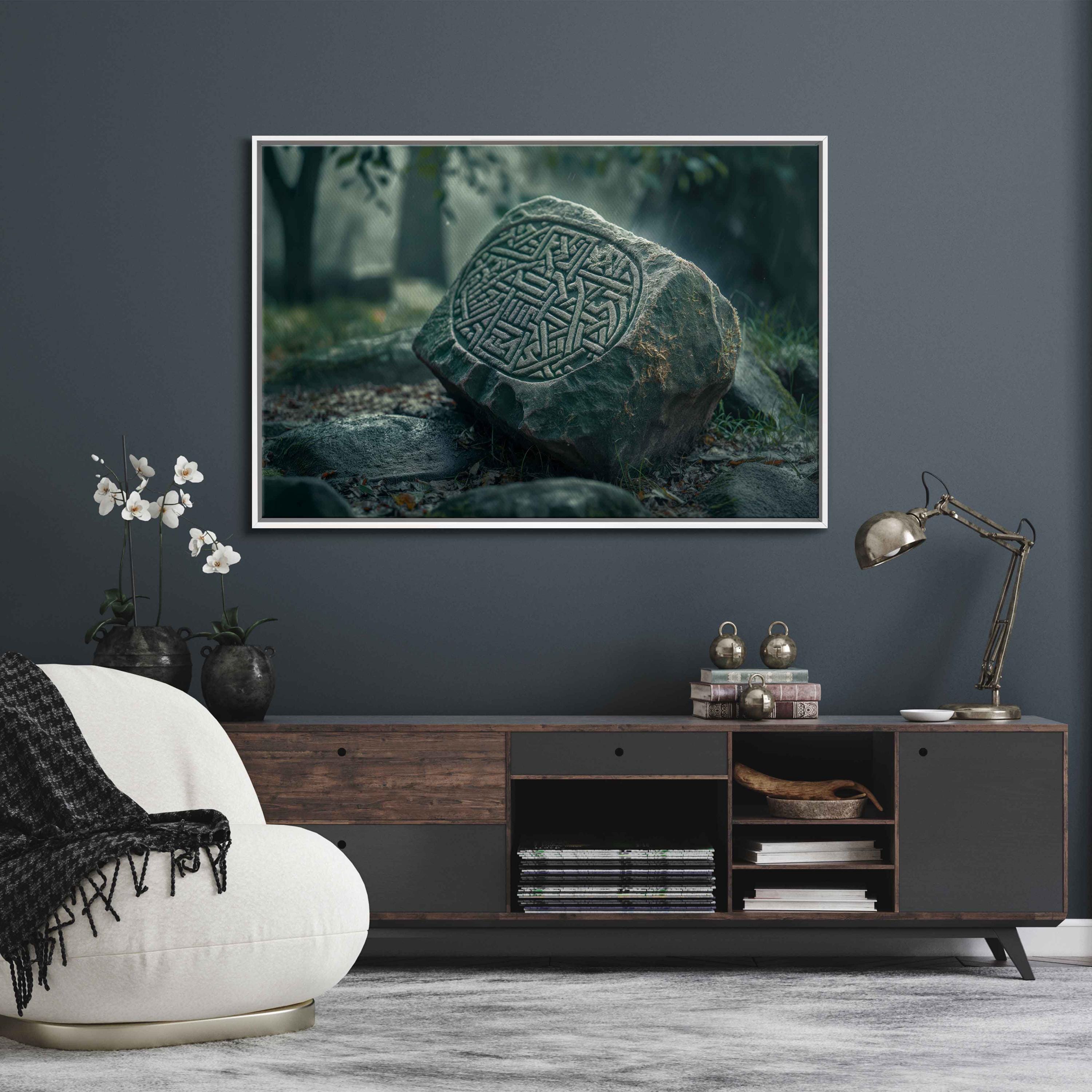 German Rune Rocks Ancient Norse Rune Stone Resting on Rocks Wall Art Canvas Print, Norse ...