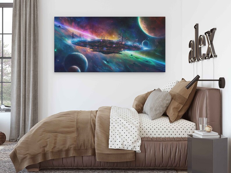 Alien Ufo Spaceship Wall Art, Neon Colors, Framed Canvas Print, Ready ...
