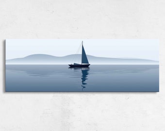 Minimalist Sailboat Panoramic Print, Framed Canvas Art, Ready To Hang, Minimalist Office Decor, Gift For Sailors