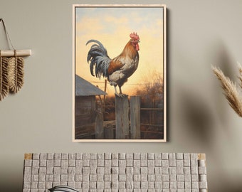 Rooster Wall Art Painting, Framed Canvas Print, Ready To Hang