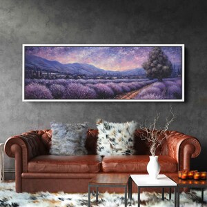 Colorful Lavender Field Panoramic Painting, Canvas Reproduction Print, Ready To Hang, Starry Night Sky