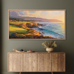 Pebble Beach Golf Course Impressionist Wall Art Canvas Print, Golfing Green, Gift For Golfer, Gift For Him, Ocean Coast, Ready To Hang