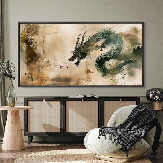 Chinese Zodiac Dragon Wall Art Canvas Print, Year Of The Wood Dragon, Traditional Chinese Painting, Ready To Hang