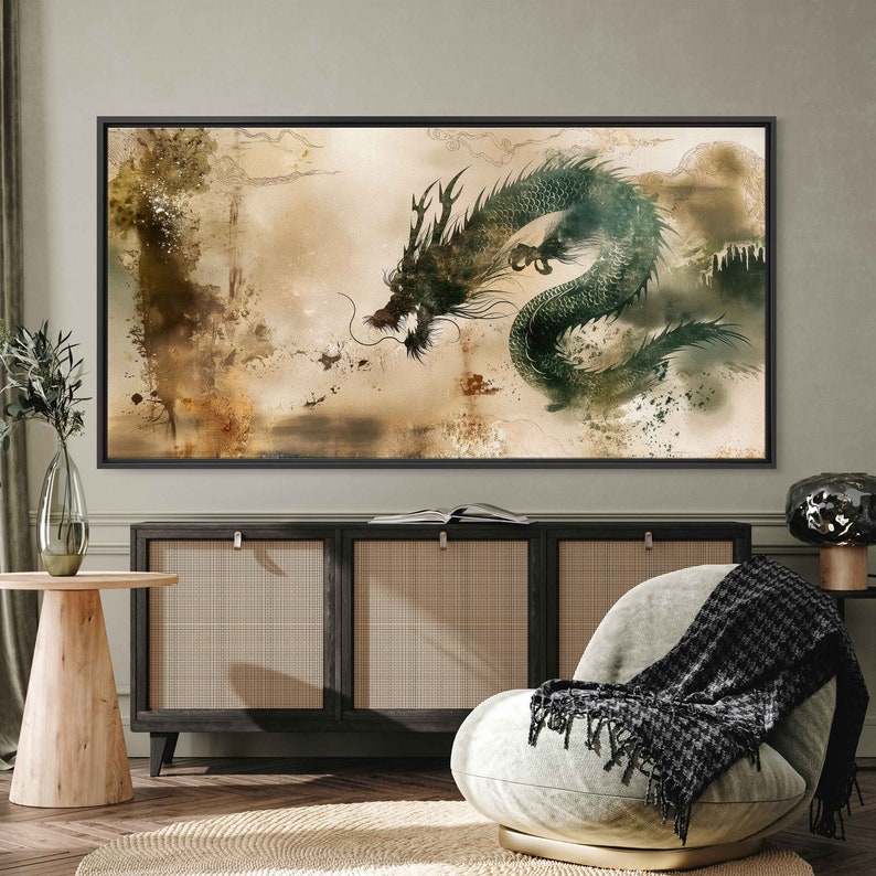 Chinese Zodiac Dragon Wall Art Canvas Print, Year Of The Wood Dragon, Traditional Chinese Painting, Ready To Hang Bild 1