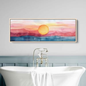 Watercolor Sunset Over Lake Wall Art Canvas Print, Gift For Nature Lover, Lakehouse Decor