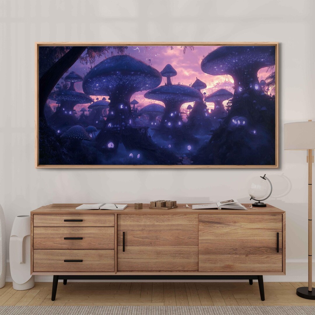 Whimsical Mushroom Villages, Wall Art Canvas Print, Magical Tree Stumps ...