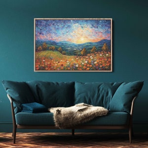 Dreamscape Palette Knife Landscape Abstract Wall Art Canvas Print, Wildflower Field, Colorful Floral Art, Ready To Hang