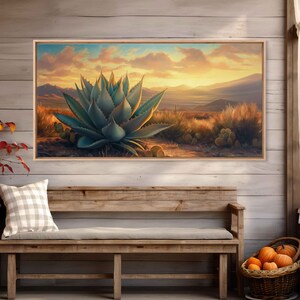 Agave Plant in Desert Wall Art Canvas Print, Oil Painting, Sunset in ...