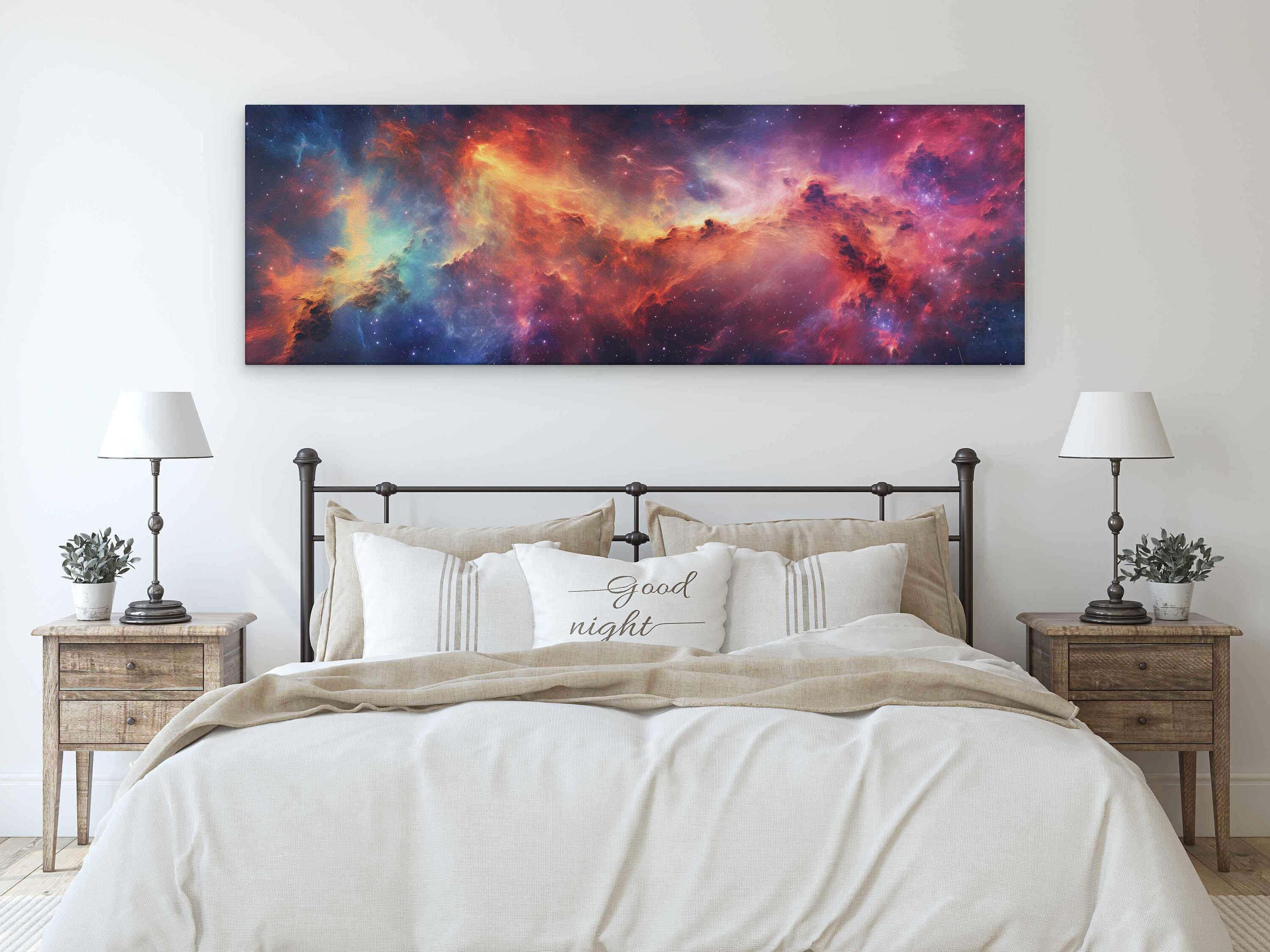 Celestial Nebula Panoramic Wall Art Canvas Print, Outer Space Galaxy ...