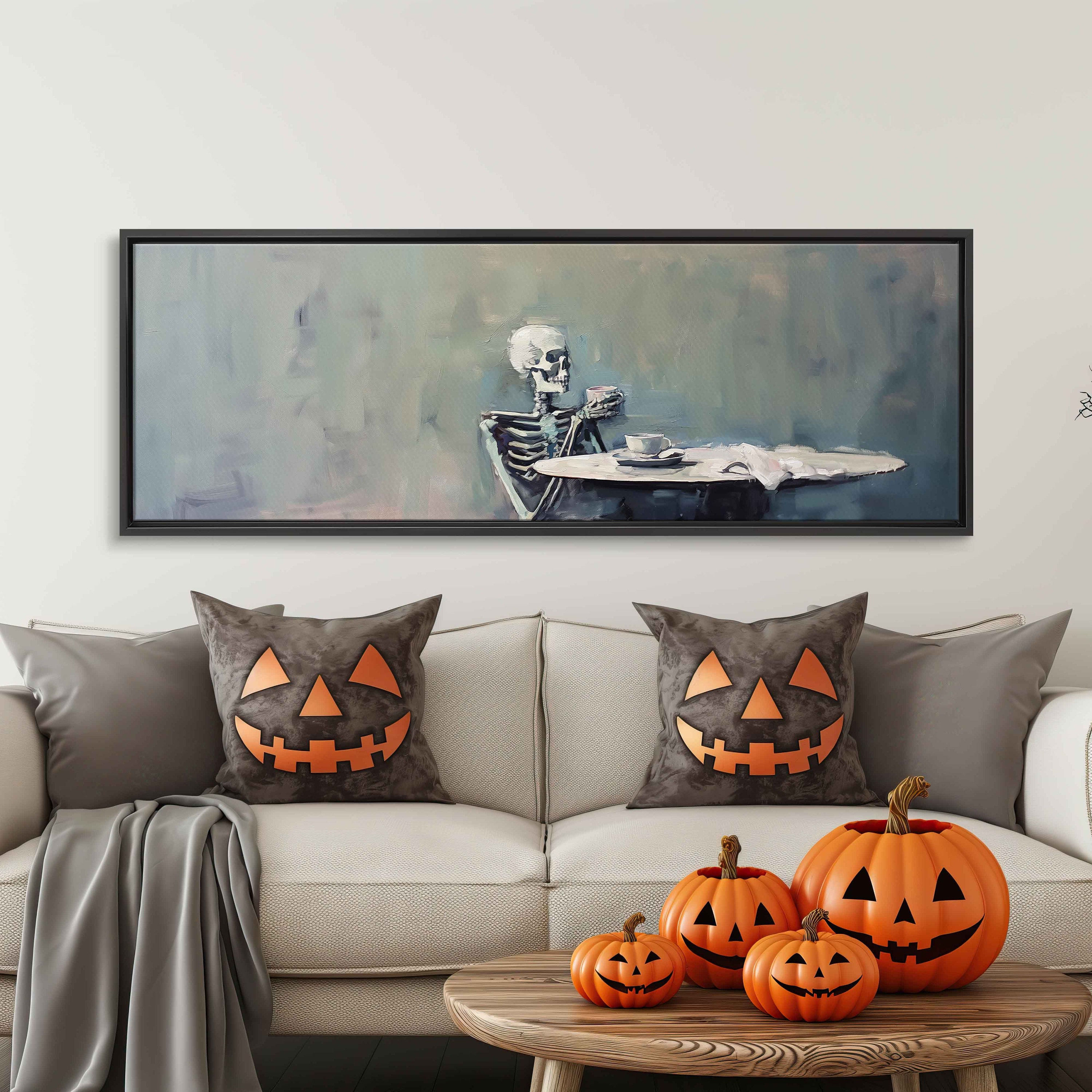 Skeleton Making Tea Skeleton Having A Cup of Tea at Small Table Oil Painting Wall Art ...