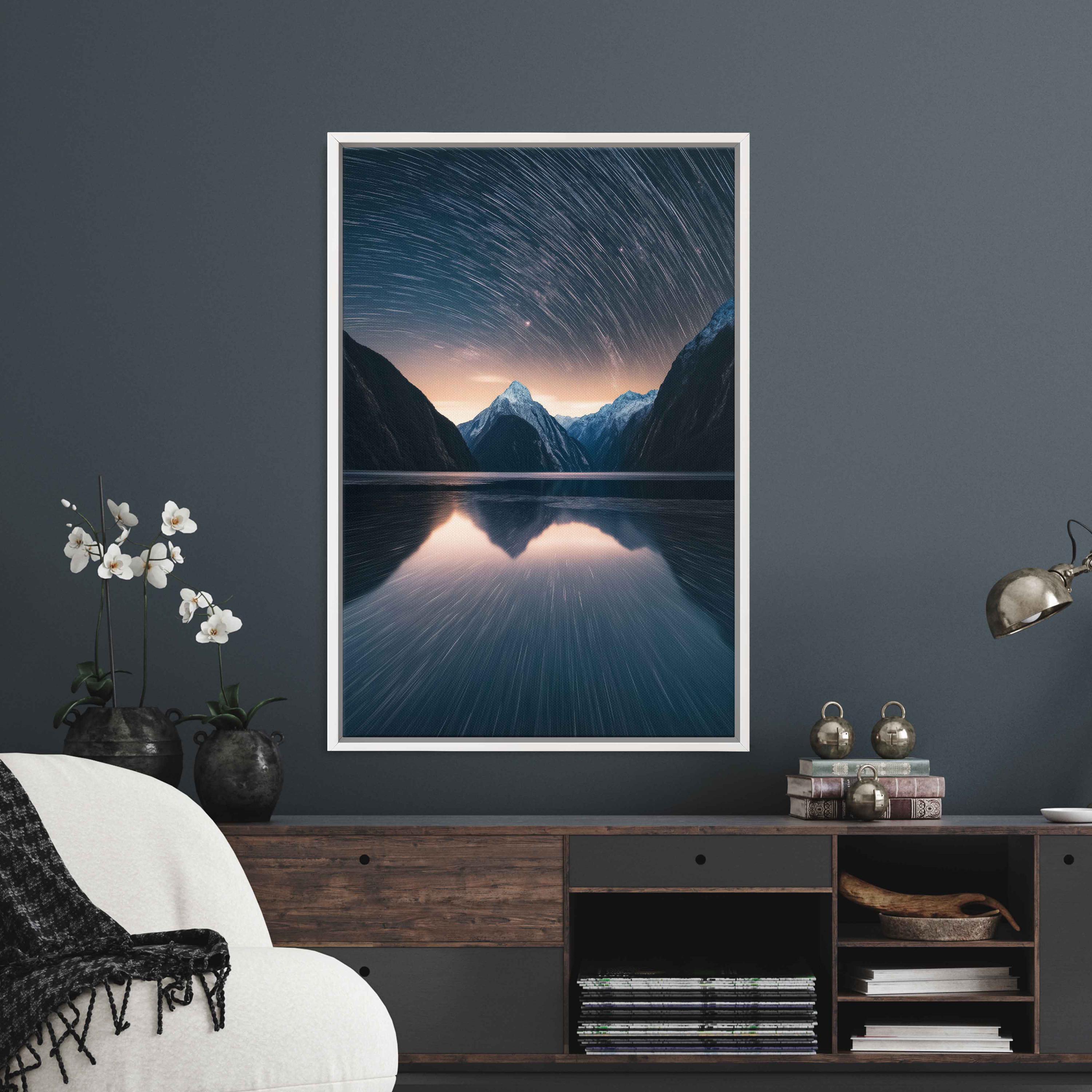 Milky Way Galaxy and Starry Night Sky Over Moonlit Mountain Range Wall ...