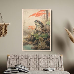 Vintage Japanese Frog Acrylic Painting, Canvas Wall Art, Reproduction Print, Ready To Hang