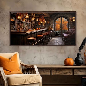 Cozy Autumn Bar Art, Bar Wall Art Decor, Framed Canvas Print, Ready To Hang