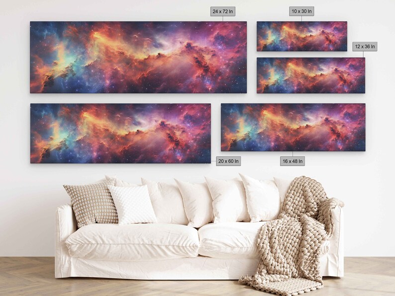 Celestial Nebula Panoramic Wall Art Canvas Print, Outer Space Galaxy ...