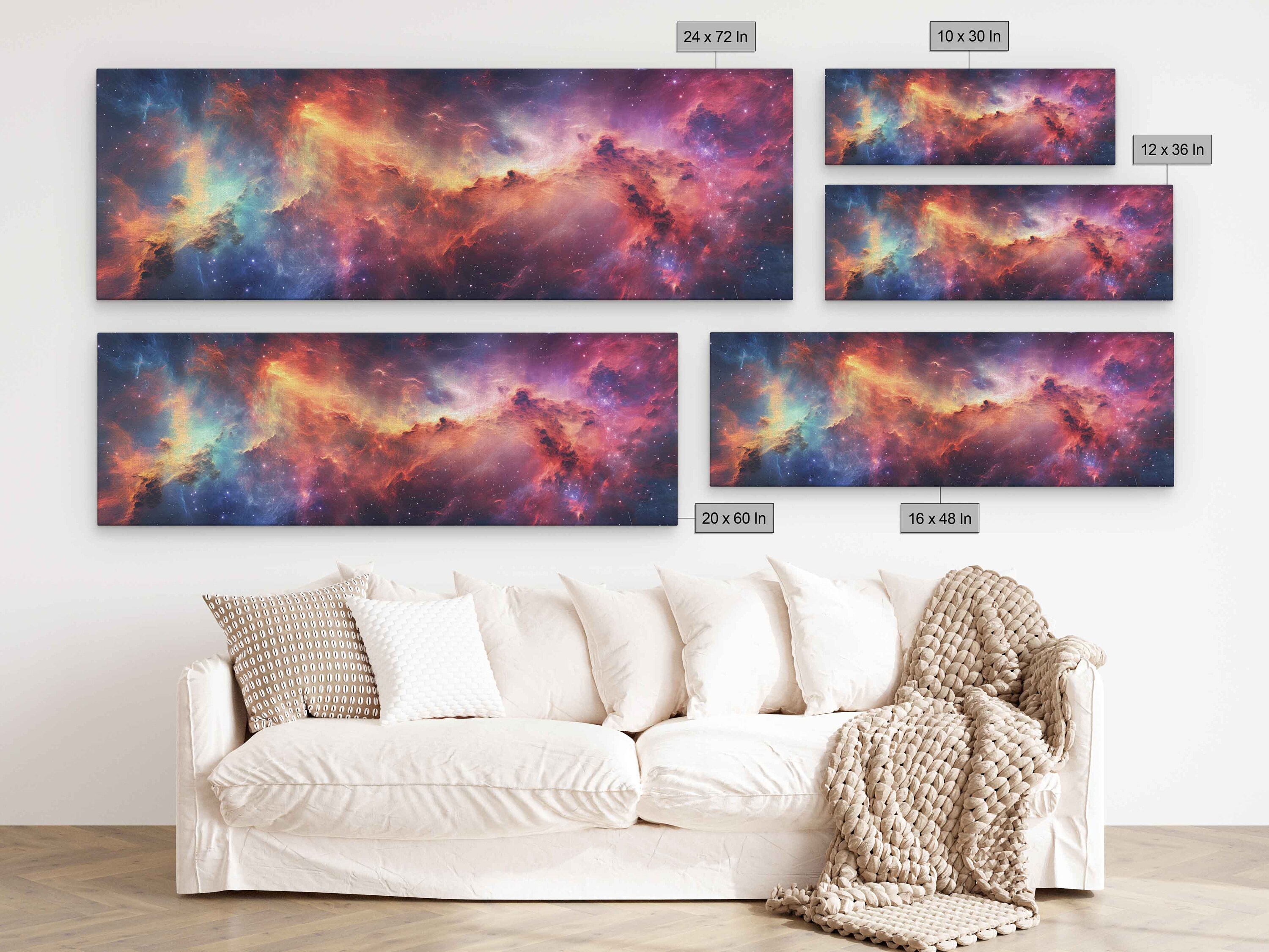 Celestial Nebula Panoramic Wall Art Canvas Print, Outer Space Galaxy ...