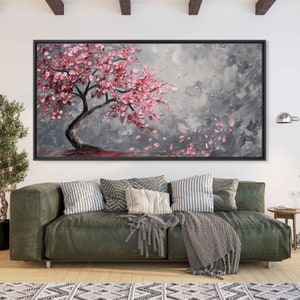 Vibrant Cherry Blossom Tree Painting, Cherry Blossom Petals, Vivid ...