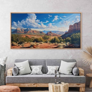 Sedona Arizona Red Rock Buttes Broad Landscape Wall Art Canvas Print, Western Painting, Canyon Gorge, Ready To Hang