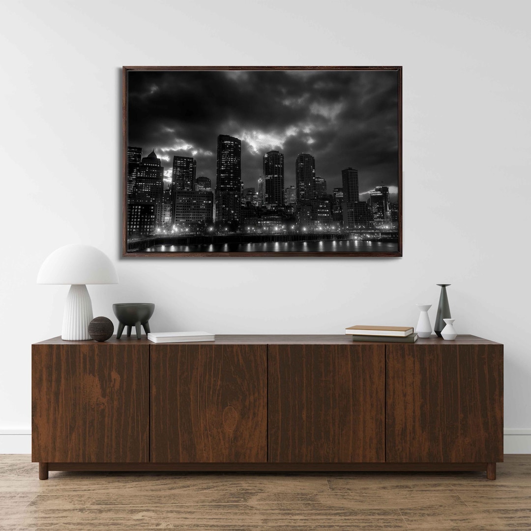 Dramatic Urban Skyline, Wall Art Canvas Print, Black and White, City ... - Urban Skyline Wall Art
