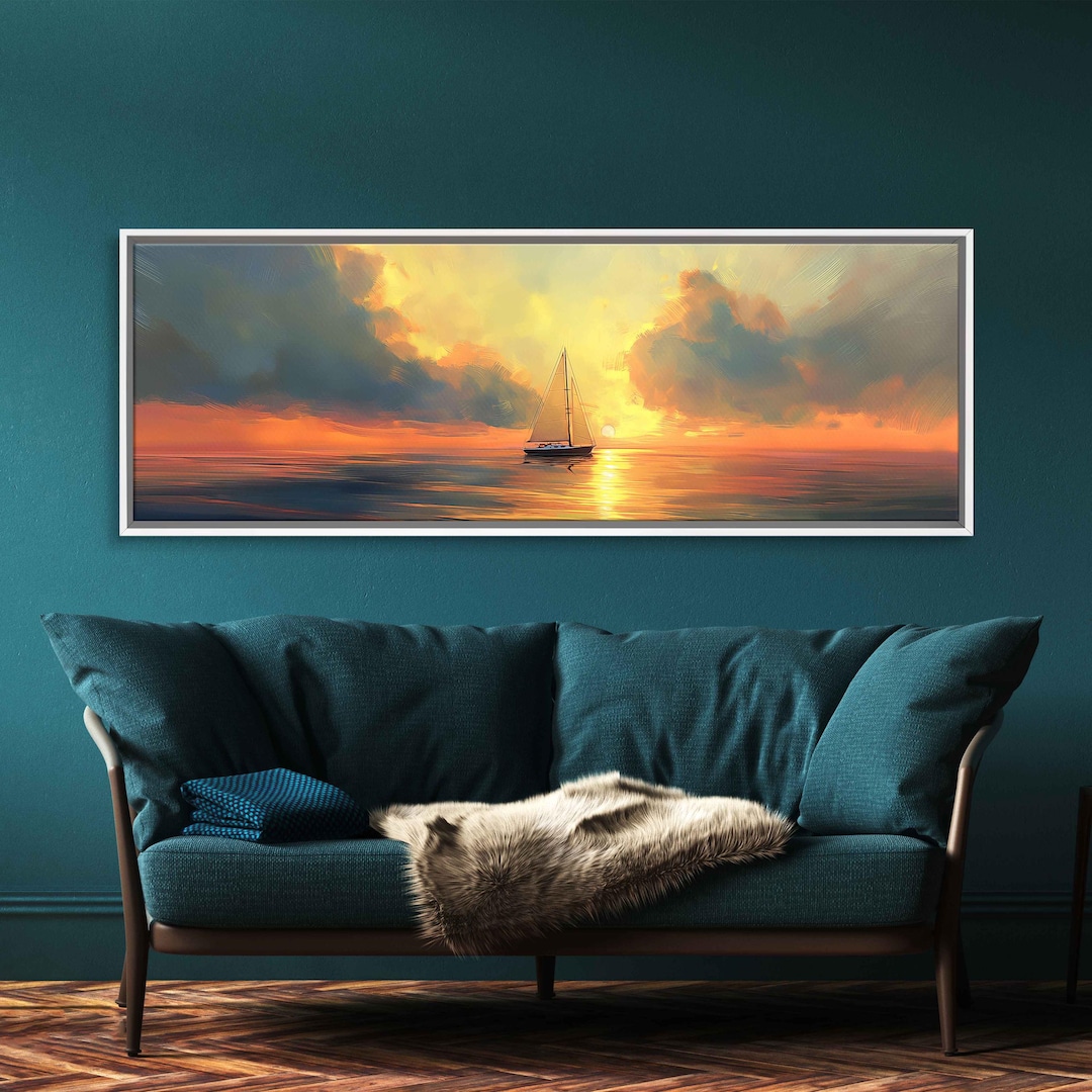 Sailboat Sailing in the Ocean at Sunset Wall Art Canvas Print, Gift for ...