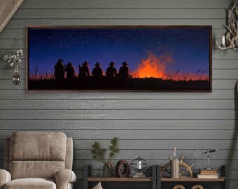 Wild West Cowboys Campfire, Wall Art Canvas Print, Rugged