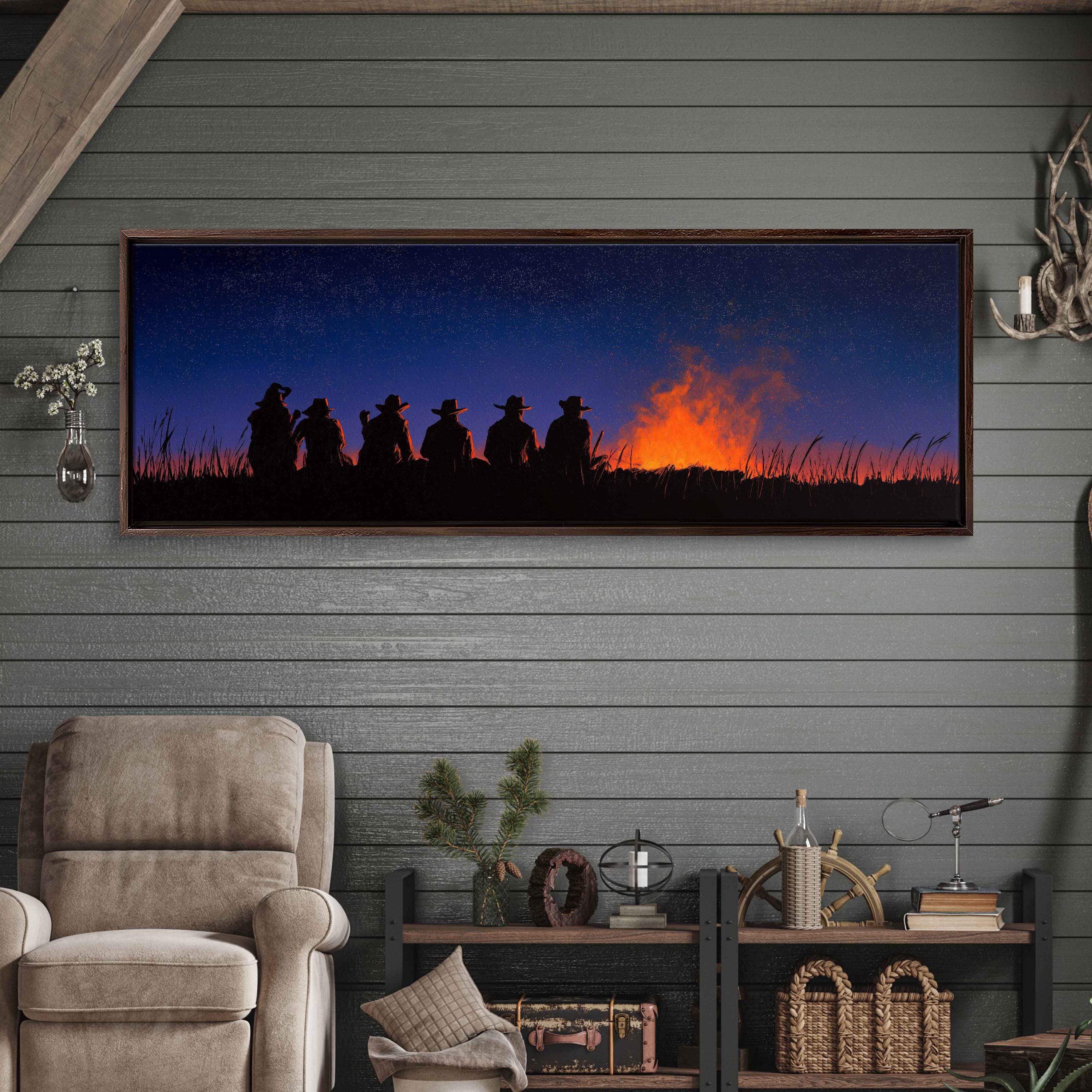 Wild West Cowboys Campfire, Wall Art Canvas Print, Rugged