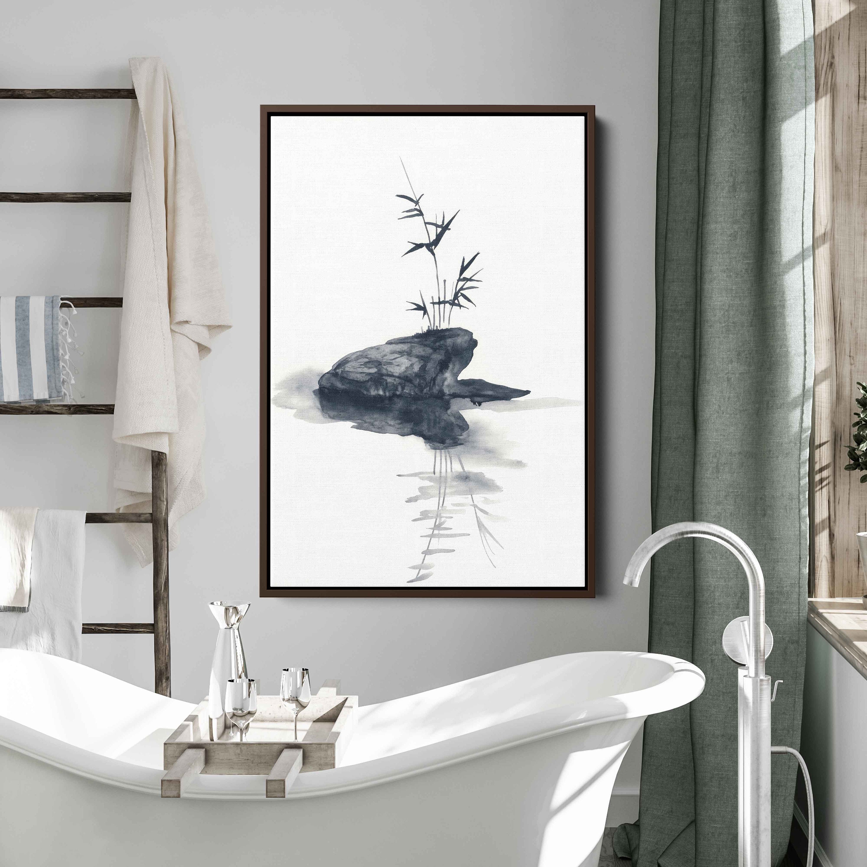 Japanese Zen Garden Watercolor Painting, Canvas Wall Art Print