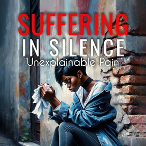 May include: A woman in a blue denim jacket and jeans sits on a step with a white cloth in her hands. The text "SUFFERING IN SILENCE" is at the top of the image, and the text "Unexplainable Pain" is below it. The text "...and under His wings shall thou trust. His truth shall be thy shield and buckler. Psalm 91:4 B. (KJV)" is at the bottom of the image, along with the text "KATHLEEN G. WILLIAMS".