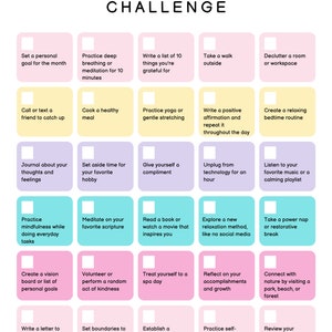 30-day Self Care Challenge planner page  template